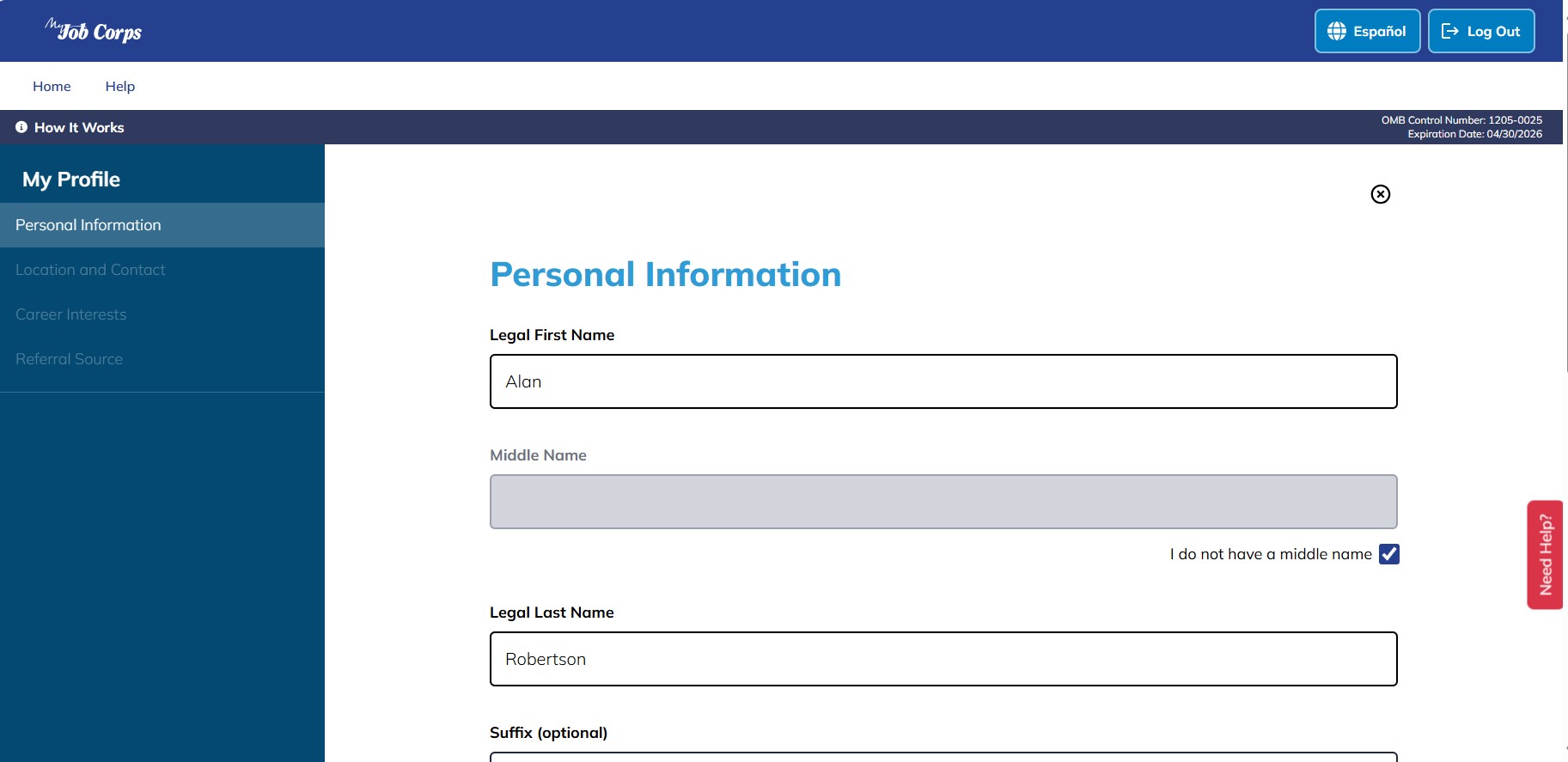 Profile requesting personal information