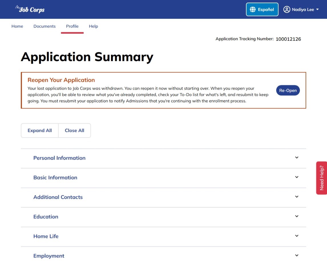 Reopen a Withdrawn Application banner