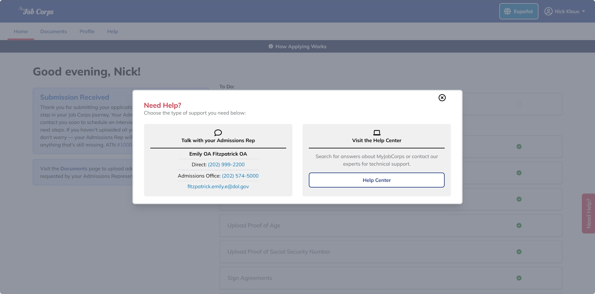 Help pop-up