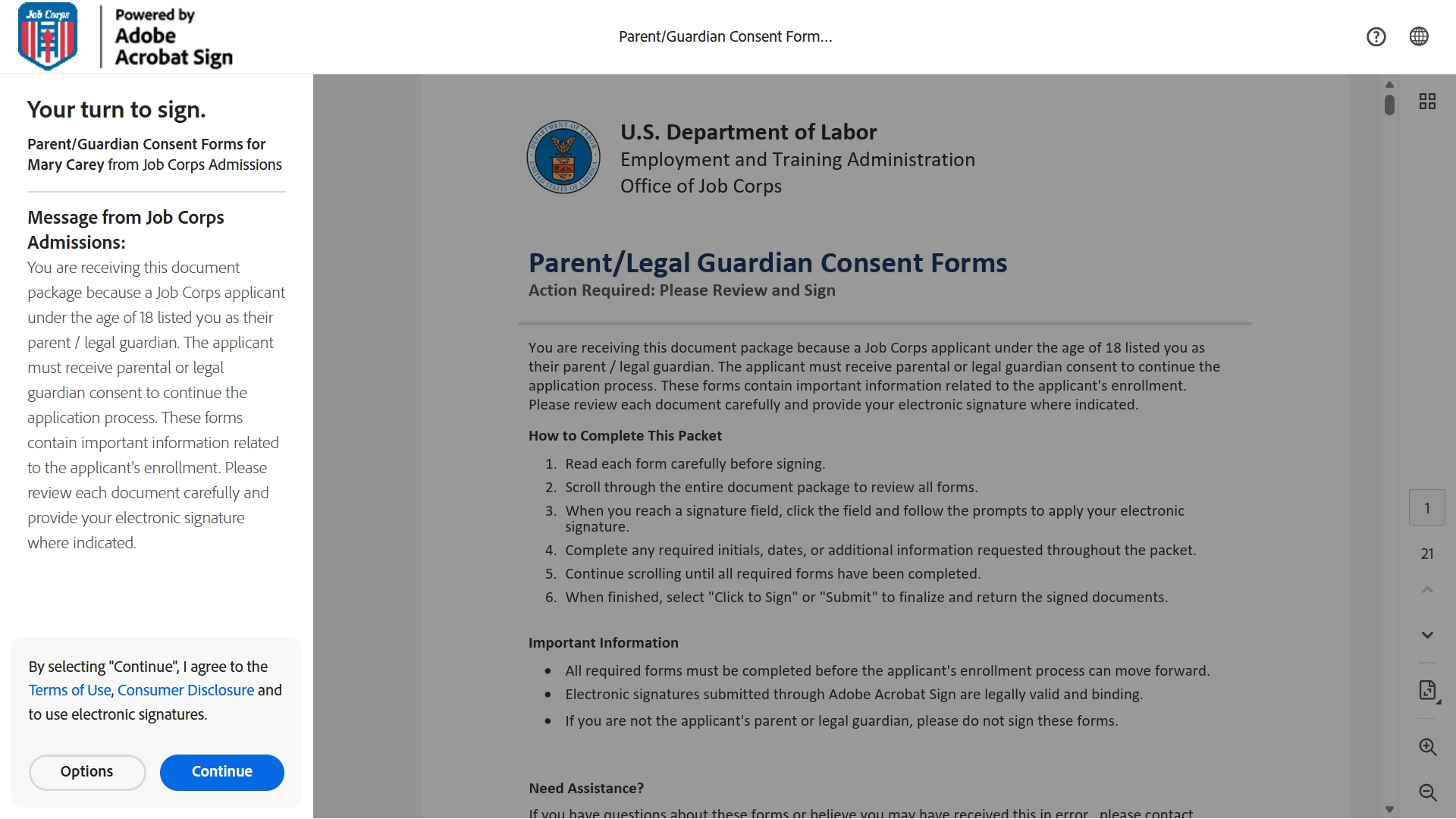 Parent/Guardian Consent Forms in AdobeSign